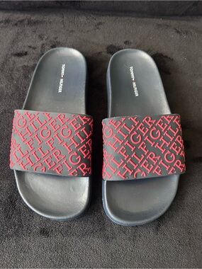 Tommy Hilfiger Navy Slides with Red Logo Strap